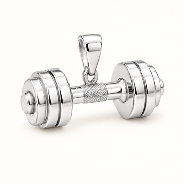 Mini Dumbbell Sterling Silver Pendant — AI-generated sterling-silver design rendering; pendant only
