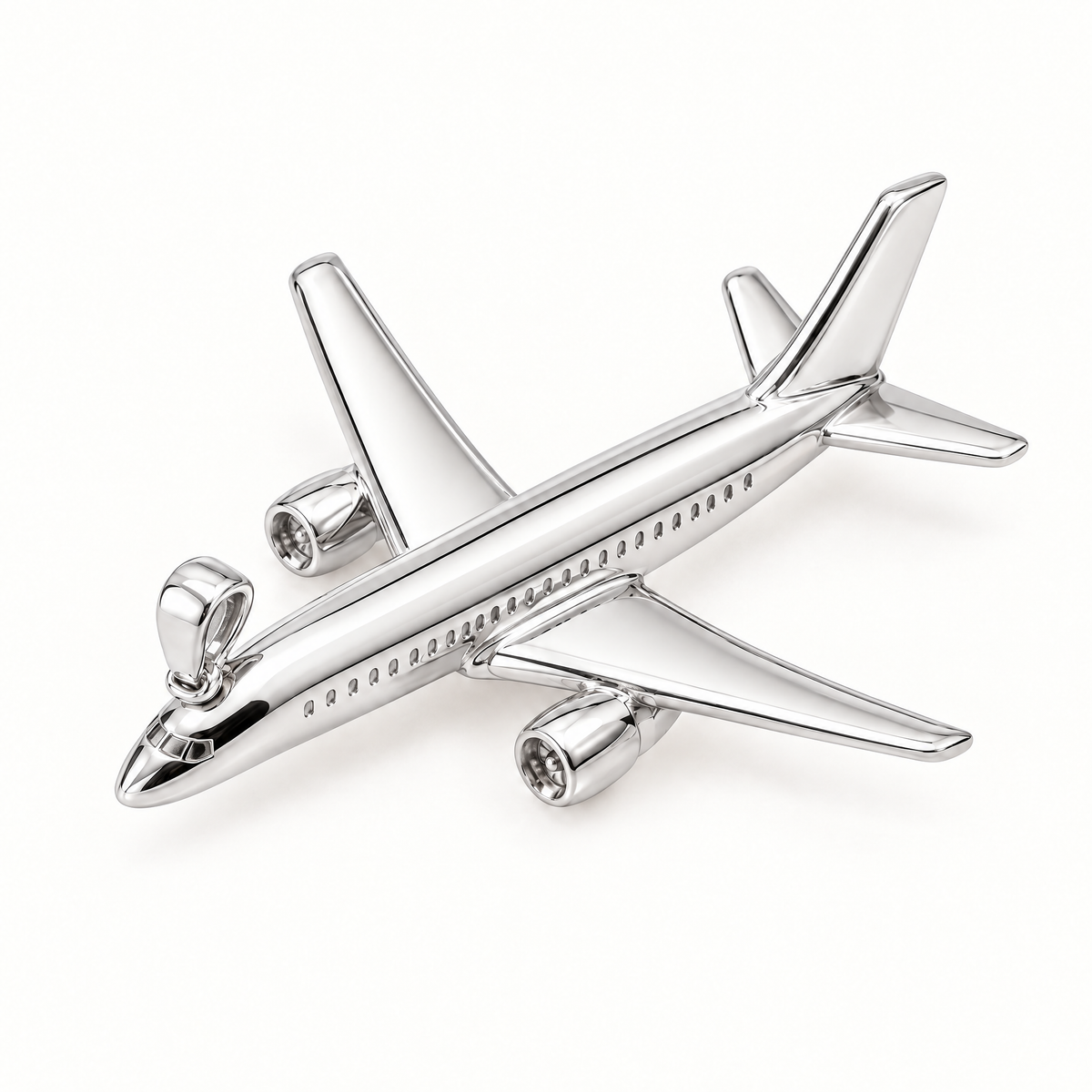 Mini Airplane Sterling Silver Pendant — AI-generated sterling-silver design rendering; pendant only
