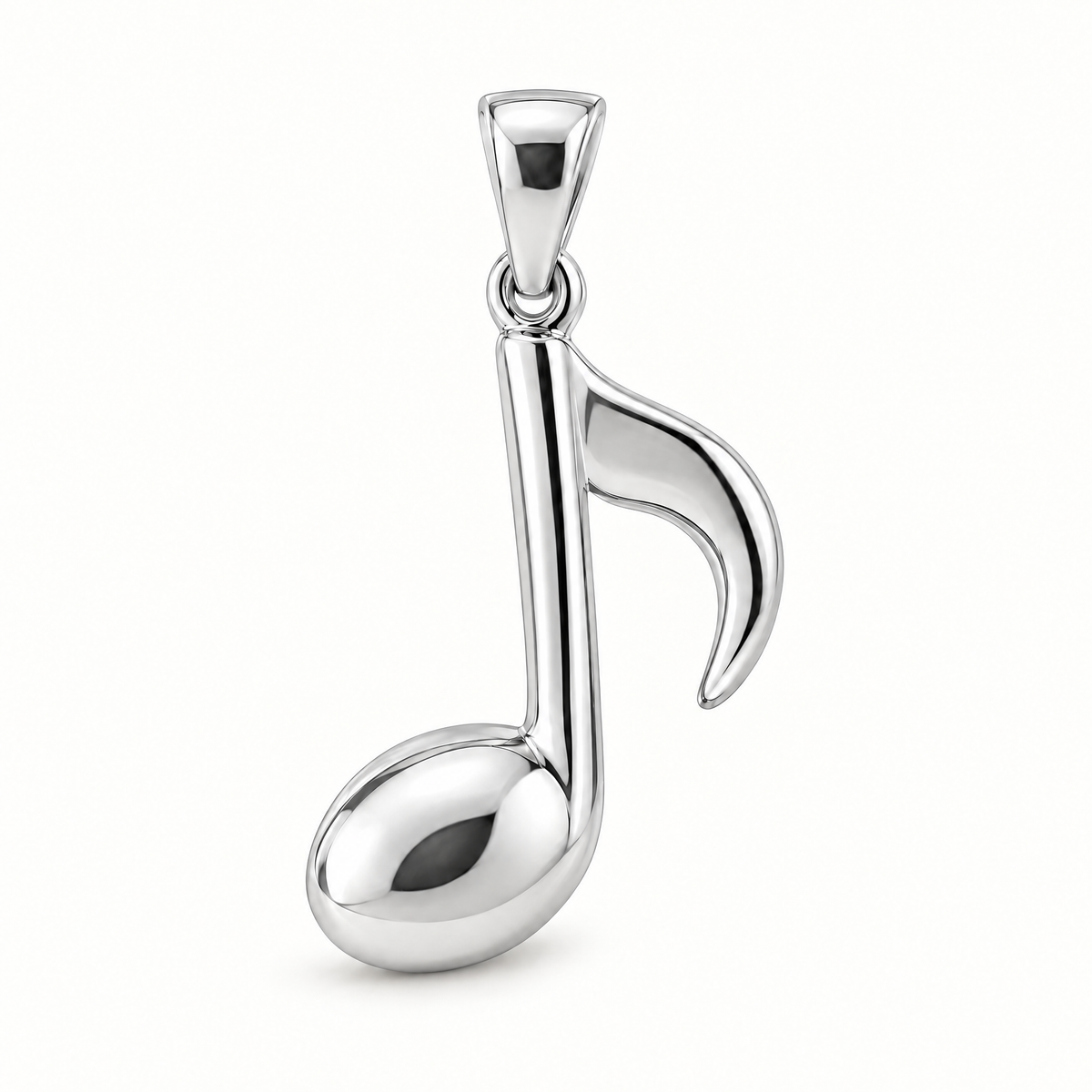 Mini Music Note Sterling Silver Pendant — AI-generated sterling-silver design rendering; pendant only