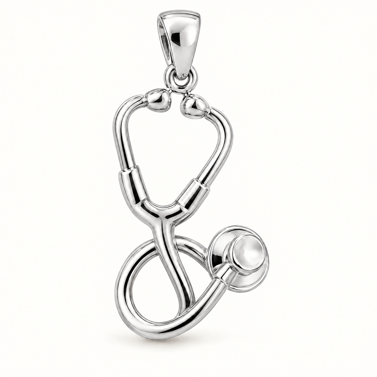 Mini Stethoscope Sterling Silver Pendant — AI-generated sterling-silver design rendering; pendant only
