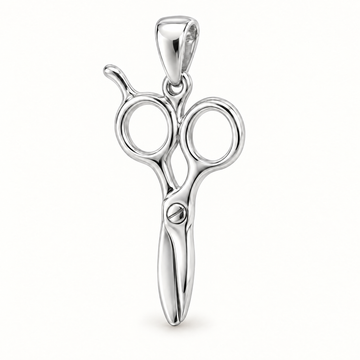 Mini Hairdresser Scissors Sterling Silver Pendant — AI-generated sterling-silver design rendering; pendant only