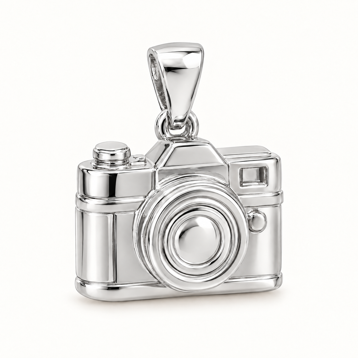 Mini Camera Sterling Silver Pendant — AI-generated sterling-silver design rendering; pendant only