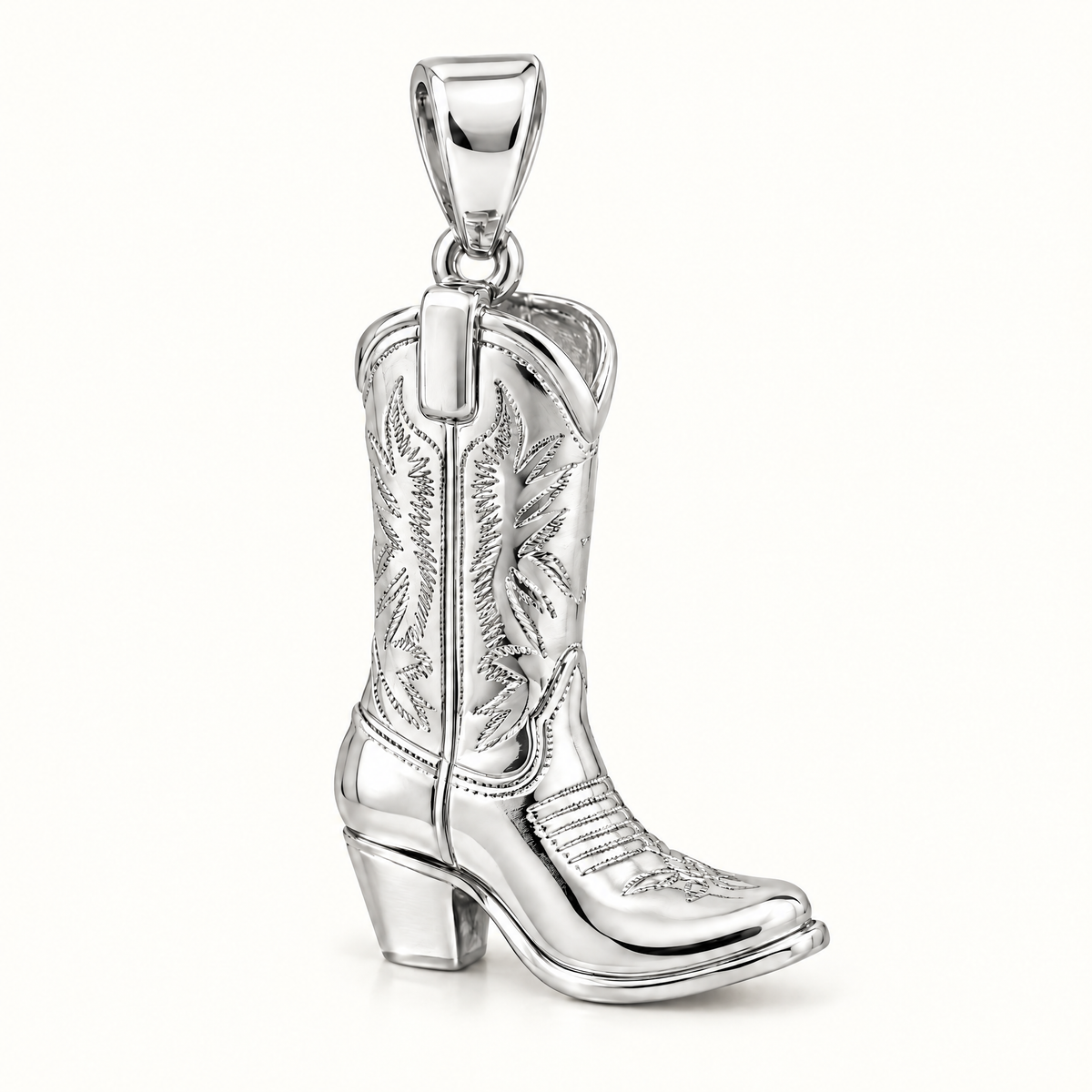 Mini Cowboy Boot Sterling Silver Pendant — AI-generated sterling-silver design rendering; pendant only