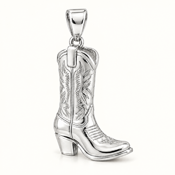 Mini Cowboy Boot Sterling Silver Pendant — AI-generated sterling-silver design rendering; pendant only