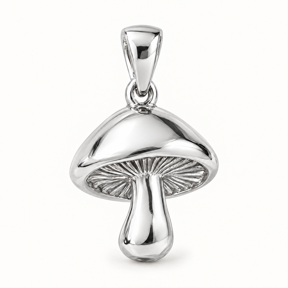 Mini Mushroom Sterling Silver Pendant — AI-generated sterling-silver design rendering; pendant only