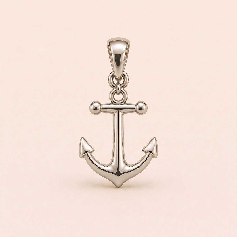 Mini Anchor pendant — reused white-gold design rendering for the silver counterpart.