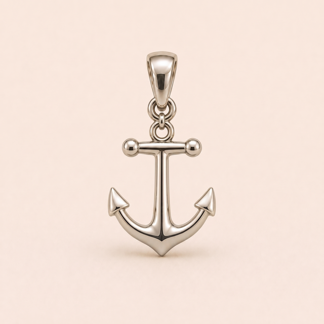 Mini Anchor pendant — reused white-gold design rendering for the silver counterpart.