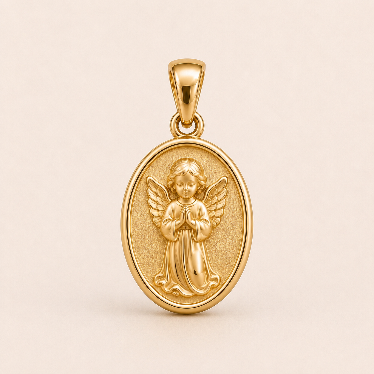 Mini Angel Medallion Pendant in yellow gold — 1Luxury Miami design rendering
