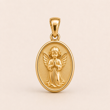 Mini Angel Medallion Pendant in yellow gold — 1Luxury Miami design rendering