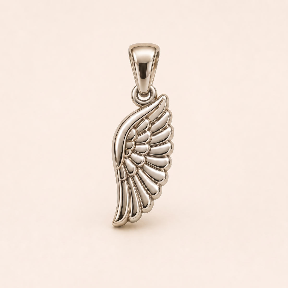 Mini Angel Wing pendant — reused white-gold design rendering for the silver counterpart.