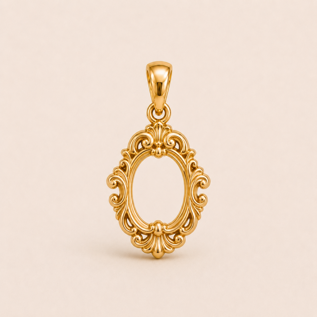 Mini Baroque Frame Pendant in yellow gold — 1Luxury Miami design rendering