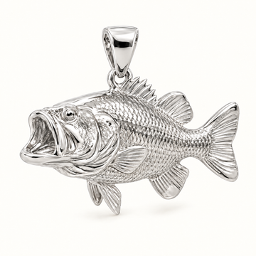 Mini Bass Fish Sterling Silver Pendant — AI-generated silver design rendering
