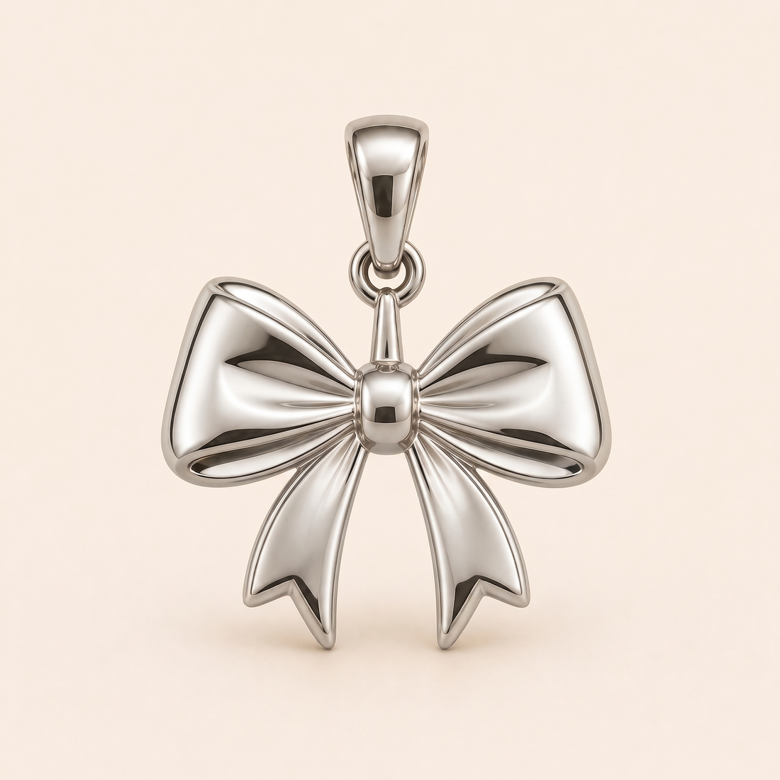 Mini Bow pendant — reused white-gold design rendering for the silver counterpart.
