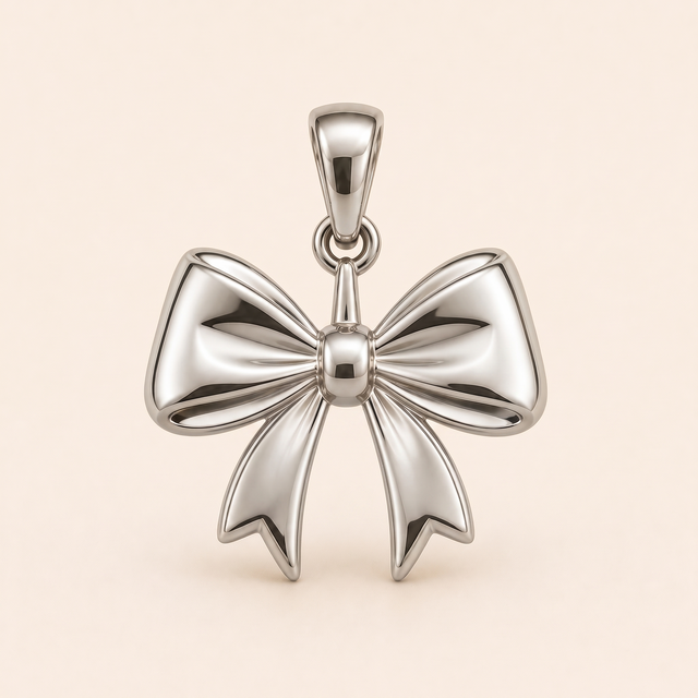 Mini Bow pendant — reused white-gold design rendering for the silver counterpart.