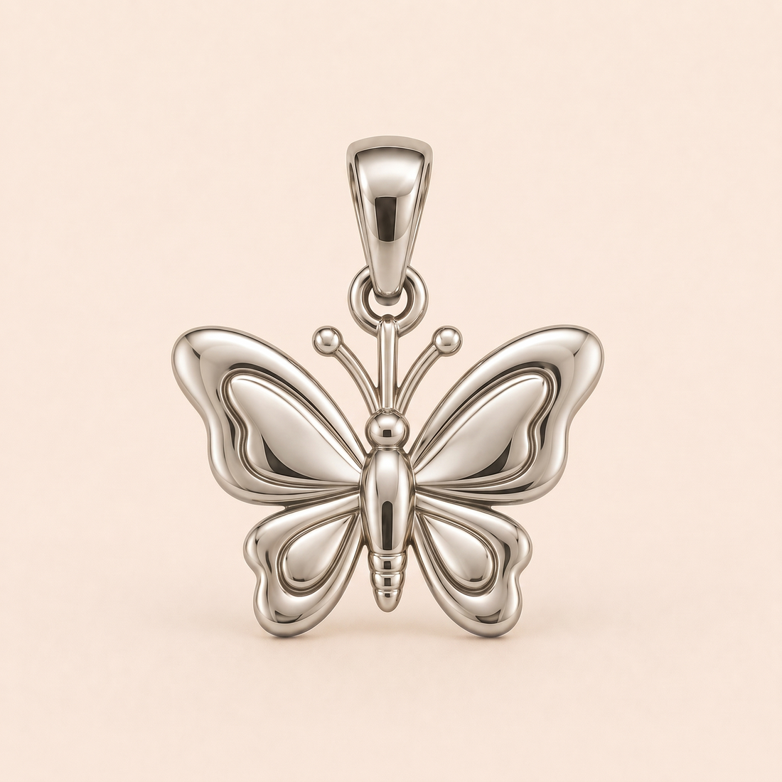 Mini Butterfly pendant — reused white-gold design rendering for the silver counterpart.