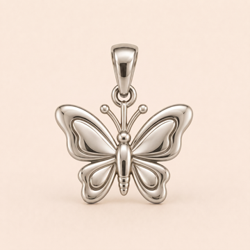 Mini Butterfly pendant — reused white-gold design rendering for the silver counterpart.