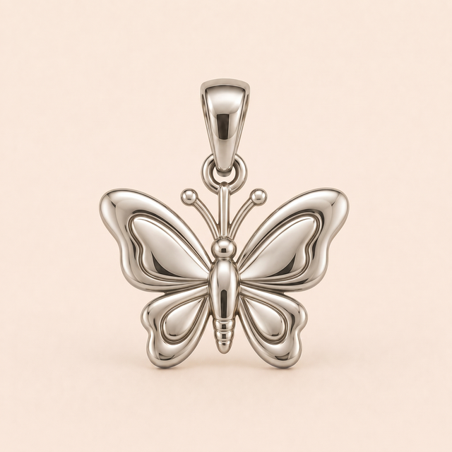 Mini Butterfly pendant — reused white-gold design rendering for the silver counterpart.
