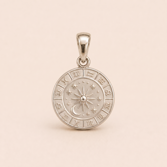 Mini Cameo Silhouette sterling-silver pendant design reference; AI-generated white-gold render reused for the silver counterpart