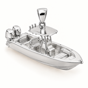 Mini Center Console Boat Sterling Silver Pendant — AI-generated silver design rendering