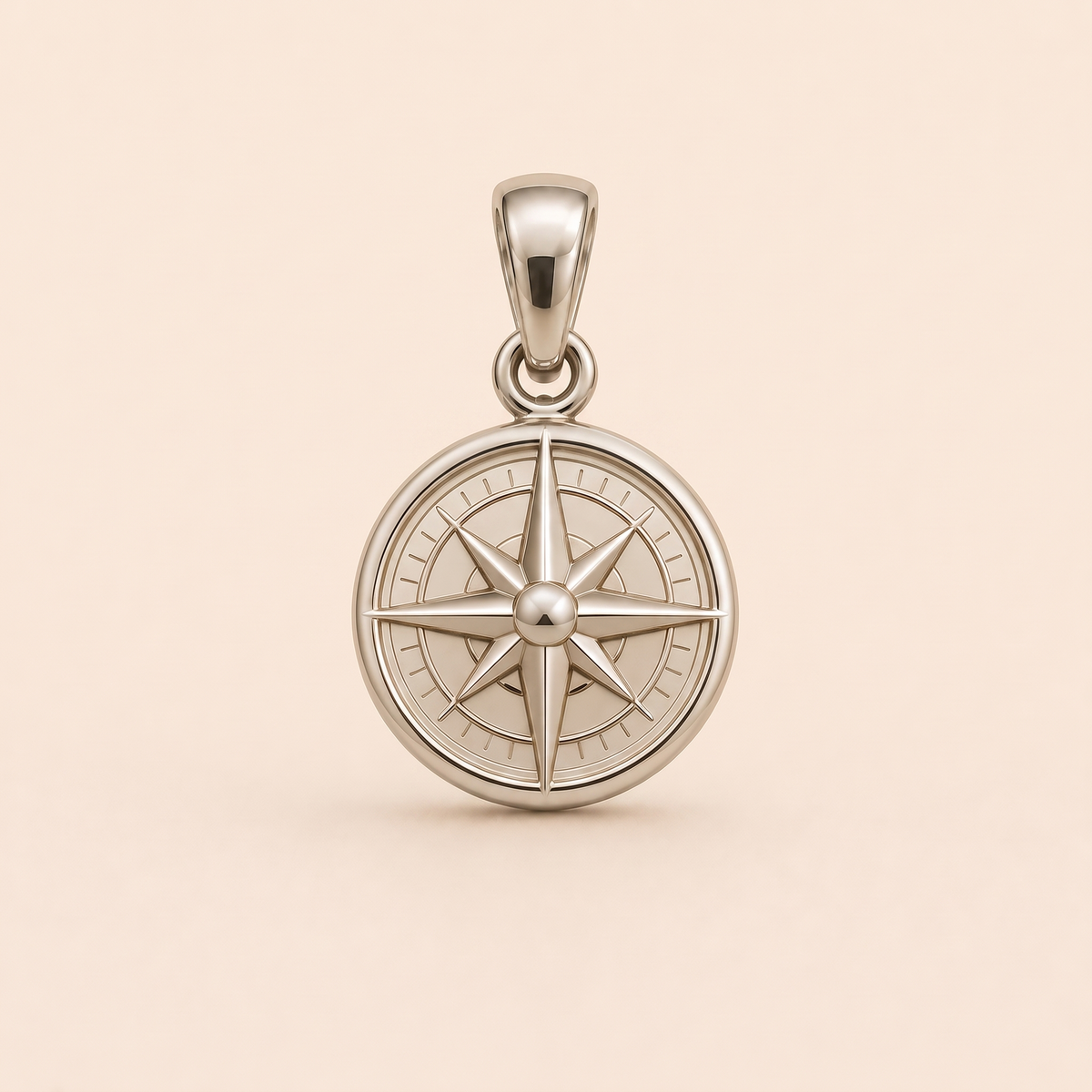 Mini Compass pendant — reused white-gold design rendering for the silver counterpart.