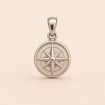 Mini Compass pendant — reused white-gold design rendering for the silver counterpart.