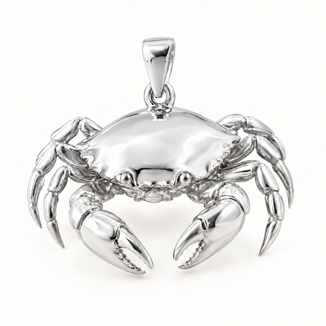 Mini Crab Sterling Silver Pendant — AI-generated silver design rendering