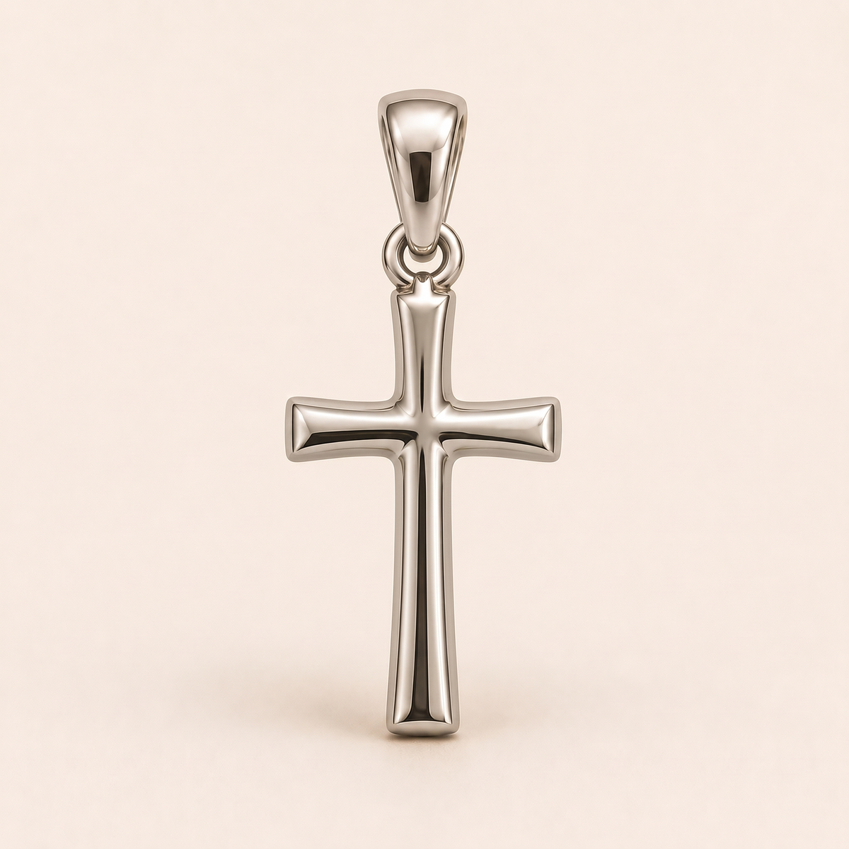 Mini Cross pendant — reused white-gold design rendering for the silver counterpart.