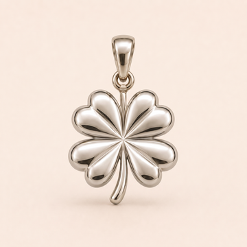 Mini Four Leaf Clover pendant — reused white-gold design rendering for the silver counterpart.