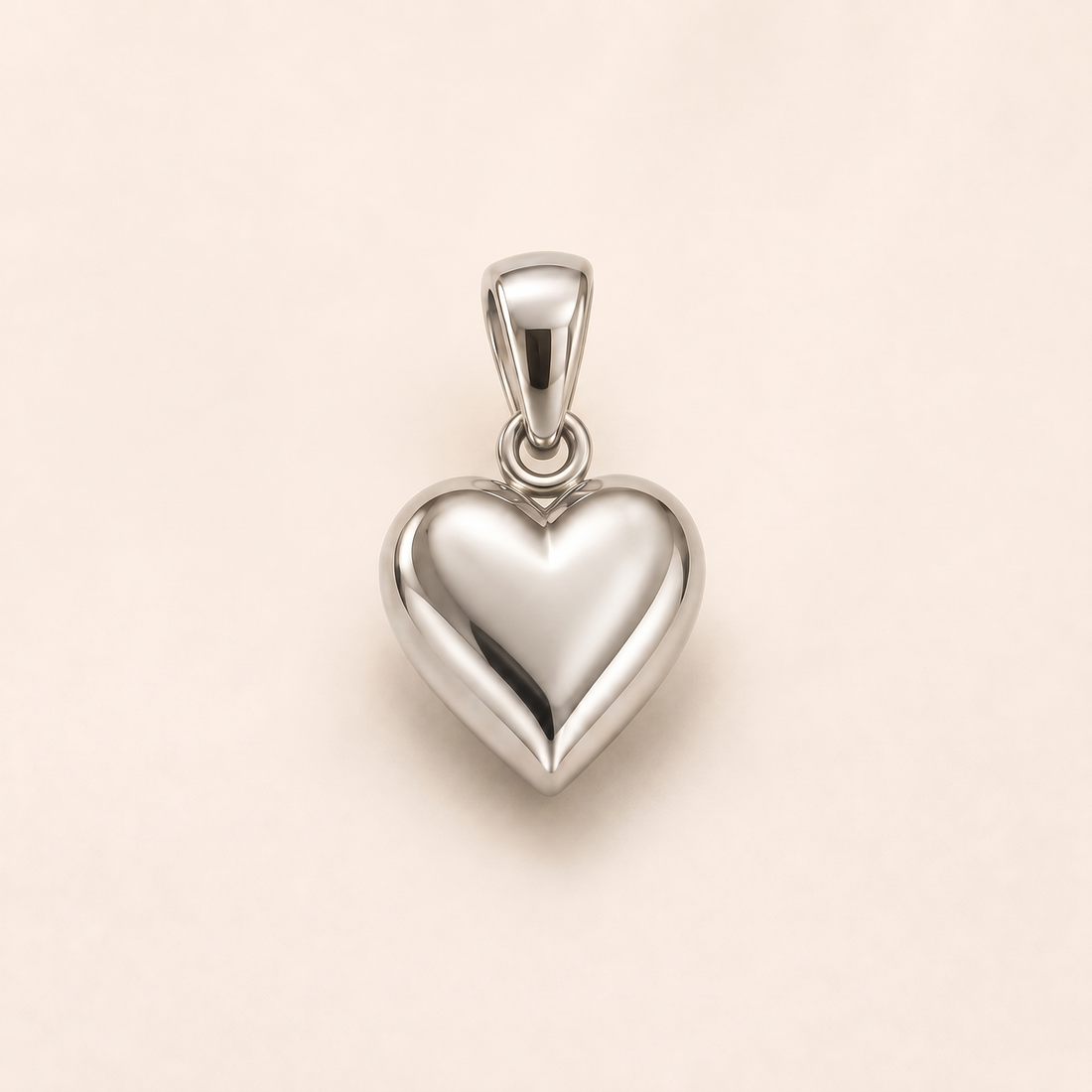 Mini Heart pendant — reused white-gold design rendering for the silver counterpart.