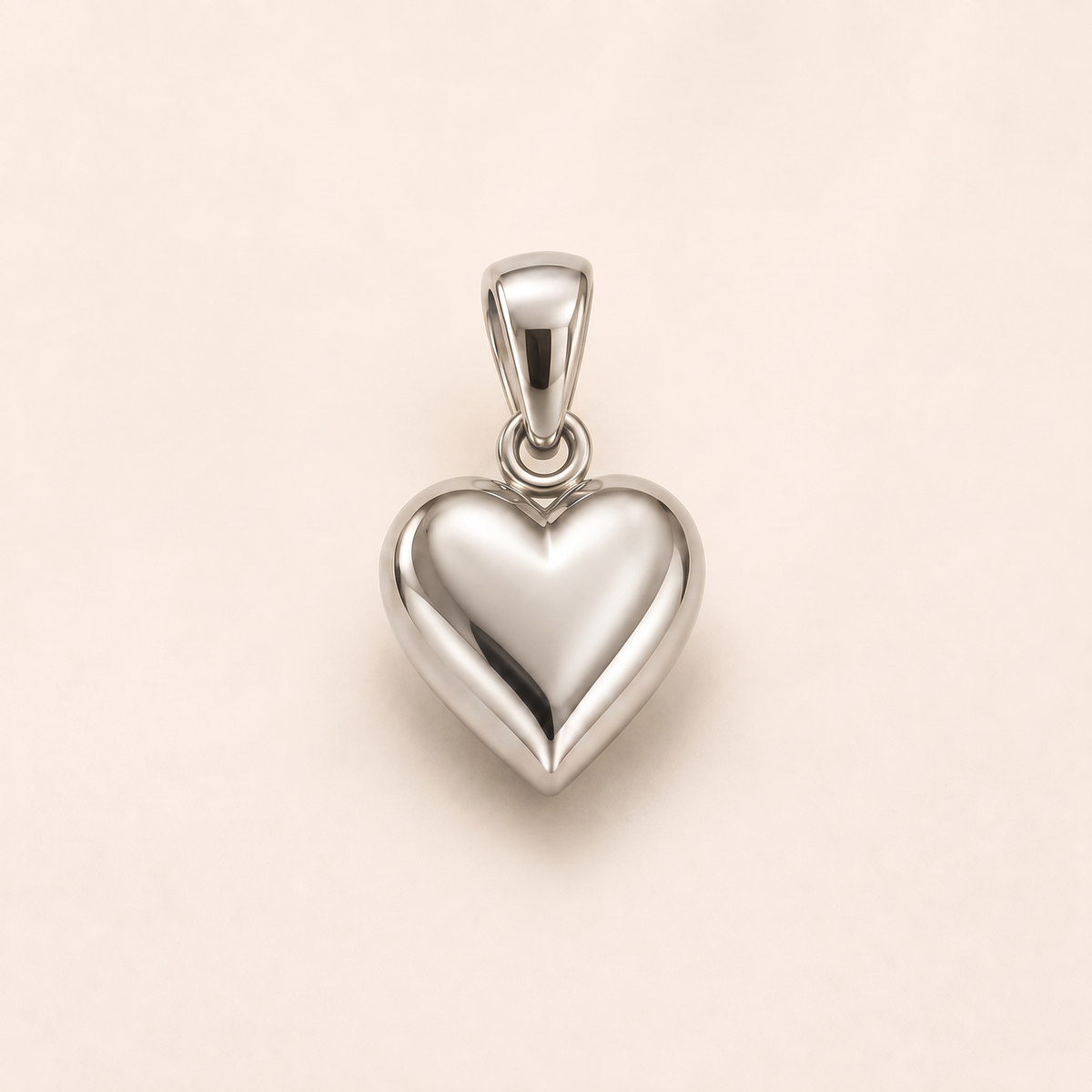 Mini Heart pendant — reused white-gold design rendering for the silver counterpart.