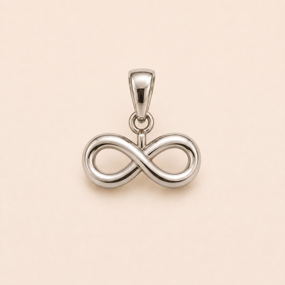 Mini Infinity pendant — reused white-gold design rendering for the silver counterpart.