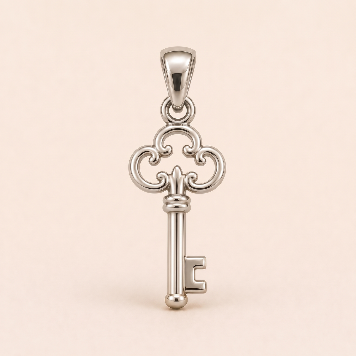Mini Key pendant — reused white-gold design rendering for the silver counterpart.