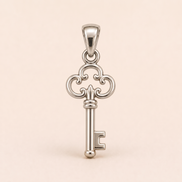 Mini Key pendant — reused white-gold design rendering for the silver counterpart.