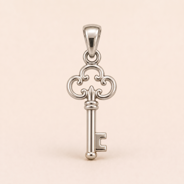 Mini Key pendant — reused white-gold design rendering for the silver counterpart.