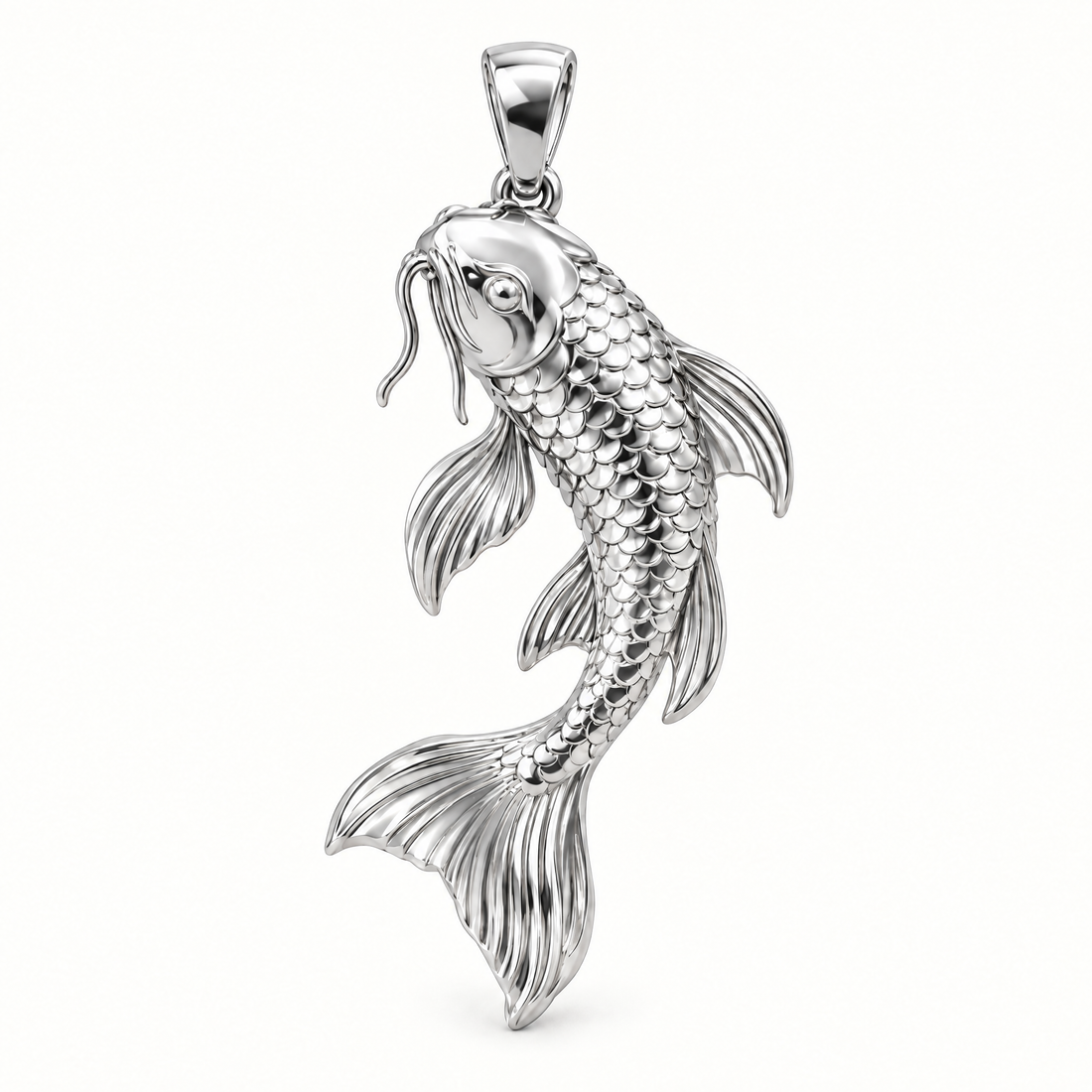 Mini Koi Fish Sterling Silver Pendant — AI-generated silver design rendering
