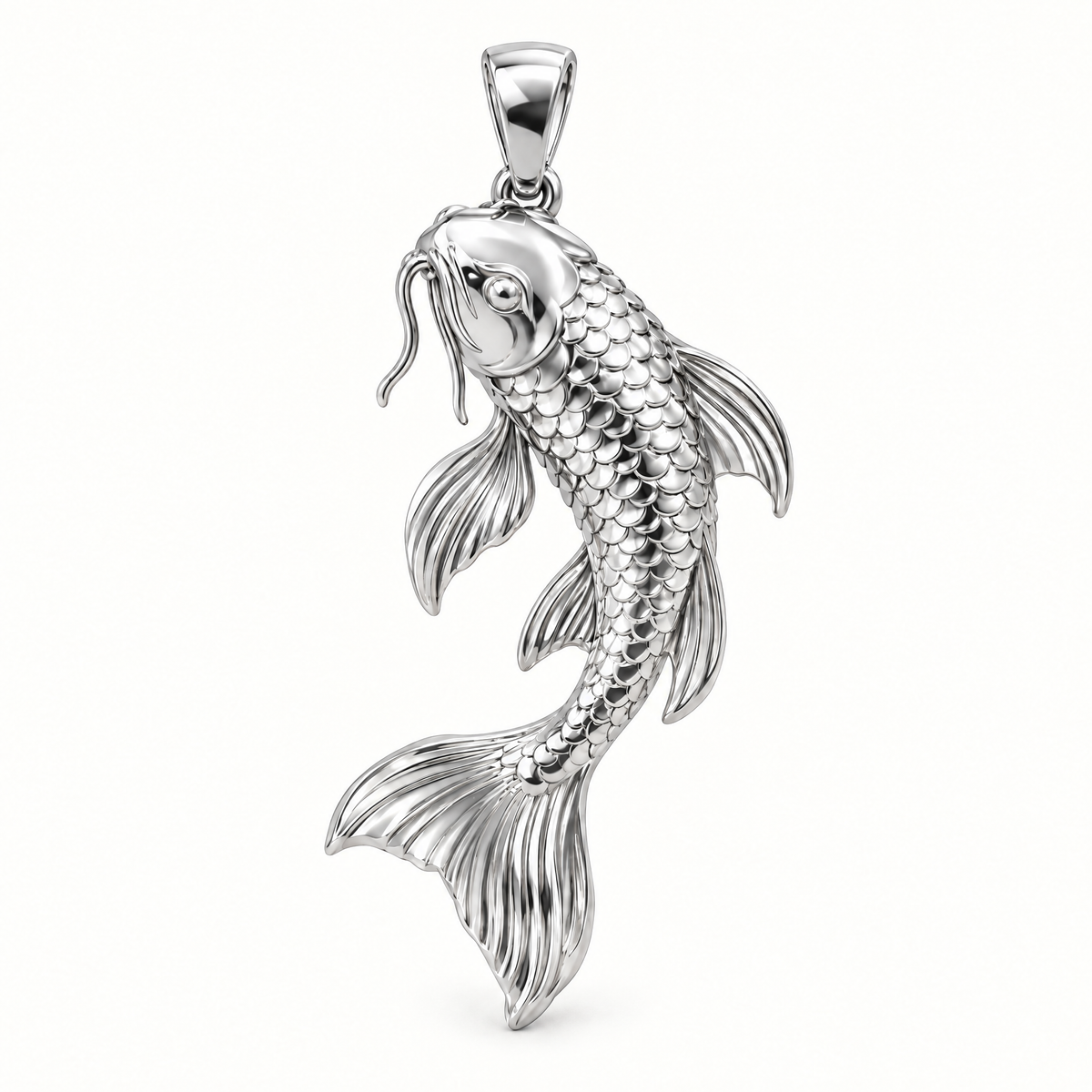 Mini Koi Fish Sterling Silver Pendant — AI-generated silver design rendering