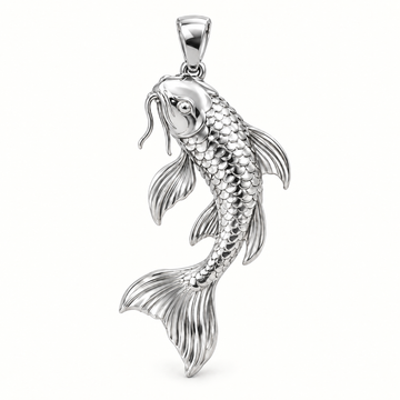 Mini Koi Fish Sterling Silver Pendant — AI-generated silver design rendering