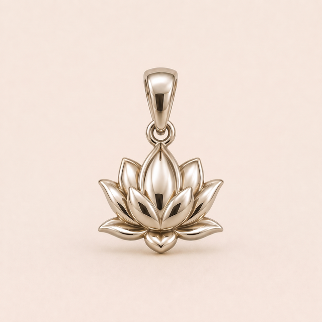 Mini Lotus Flower pendant — reused white-gold design rendering for the silver counterpart.