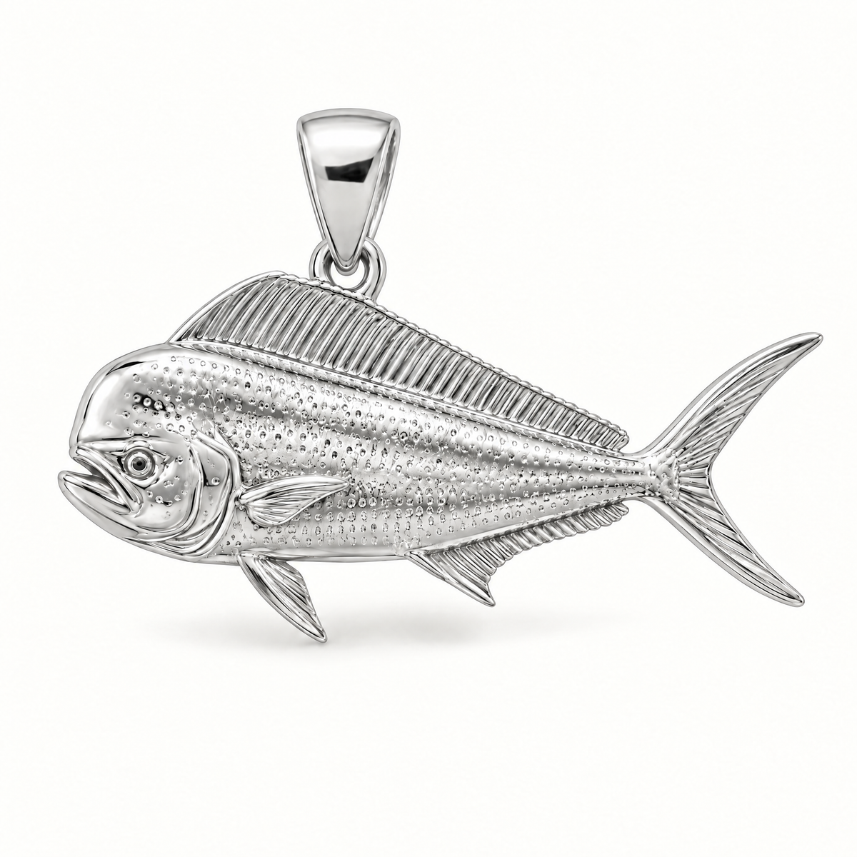 Mini Mahi Mahi Sterling Silver Pendant — AI-generated silver design rendering