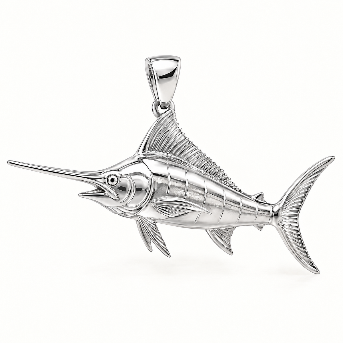 Mini Marlin Sterling Silver Pendant — AI-generated silver design rendering