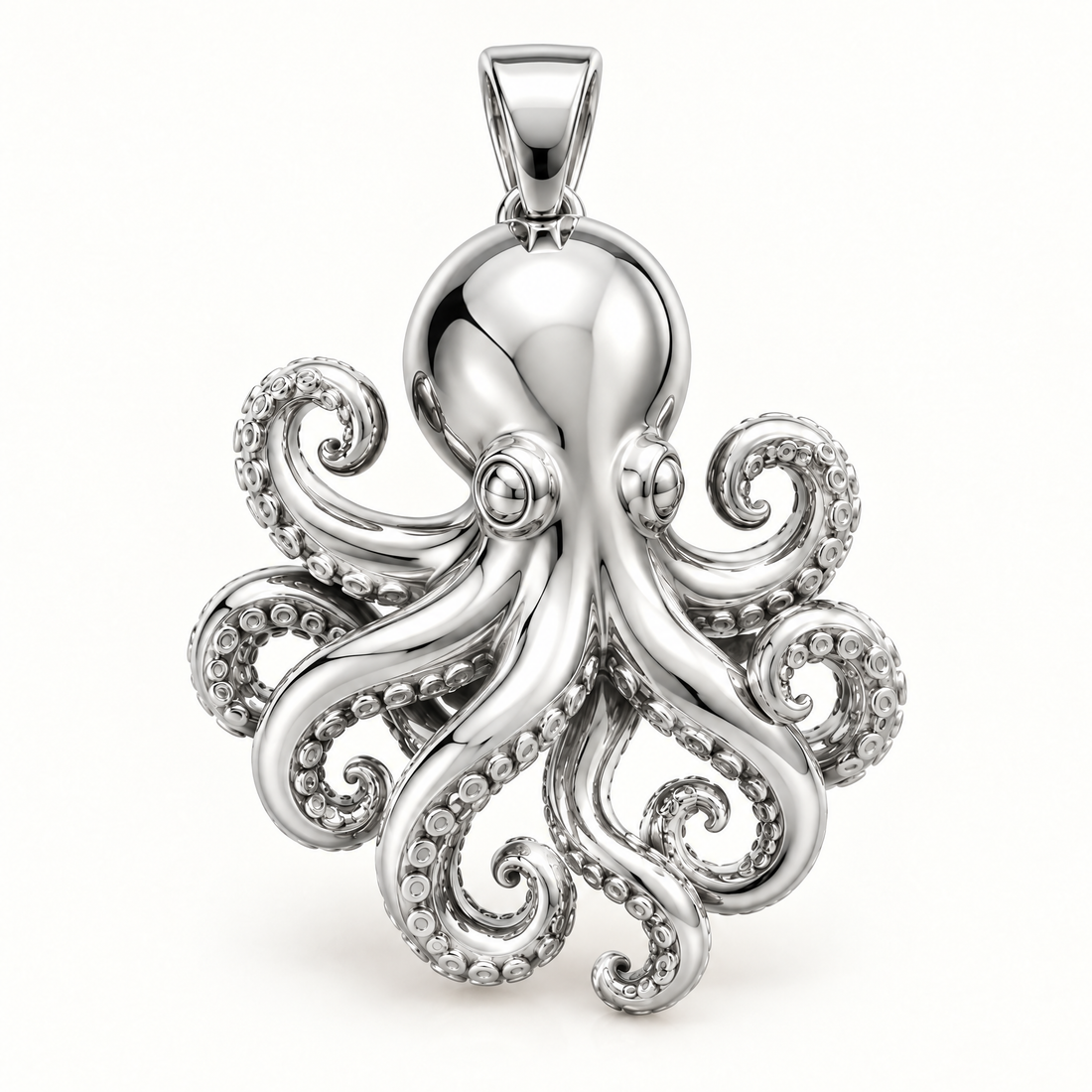 Mini Octopus Sterling Silver Pendant — AI-generated silver design rendering