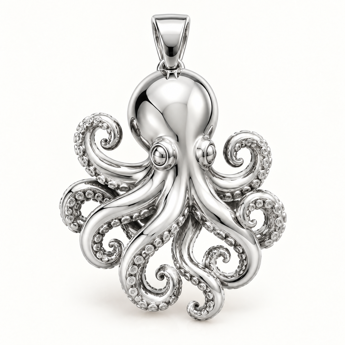 Mini Octopus Sterling Silver Pendant — AI-generated silver design rendering