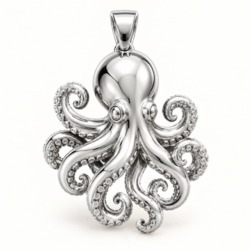 Mini Octopus Sterling Silver Pendant — AI-generated silver design rendering