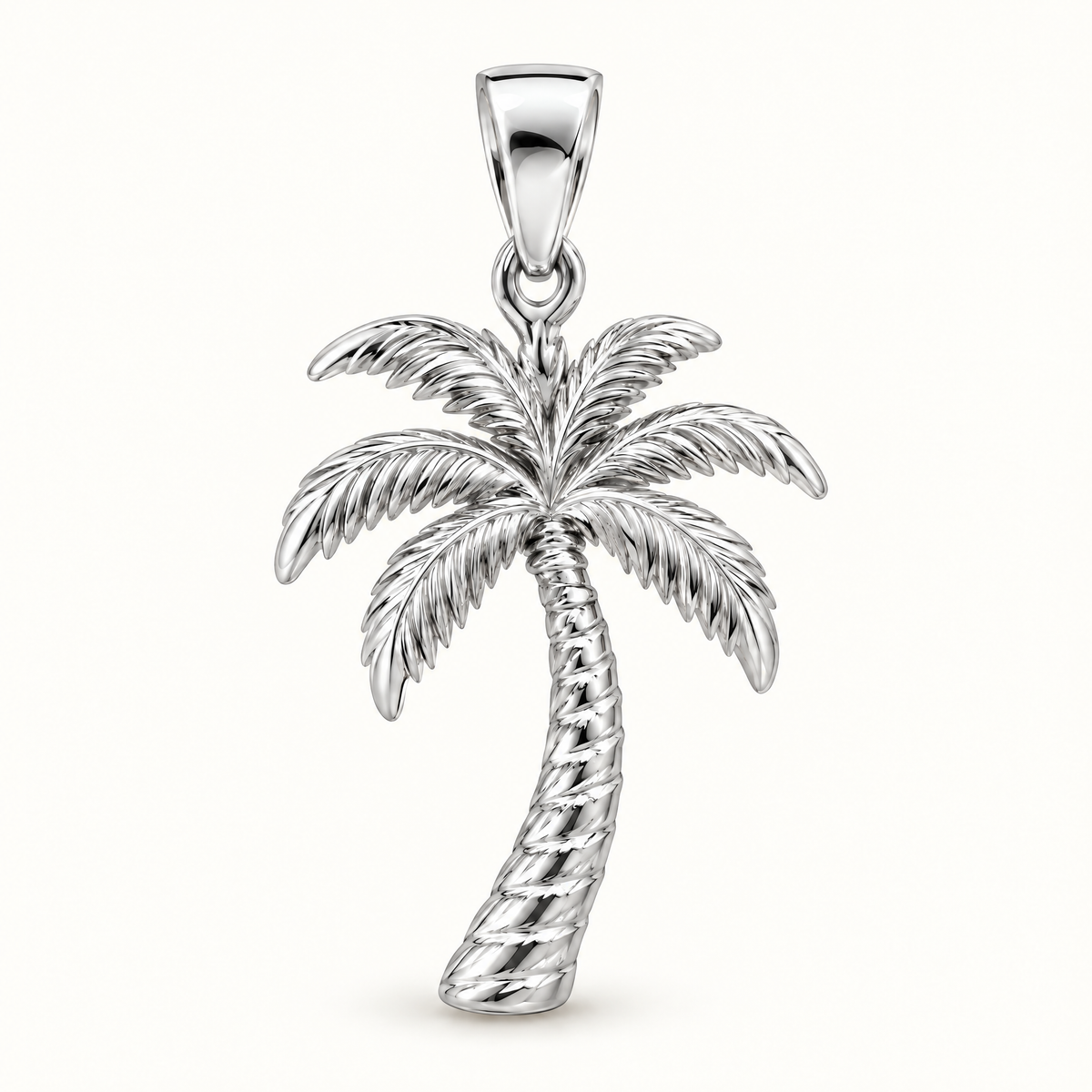 Mini Palm Tree Sterling Silver Pendant — AI-generated silver design rendering