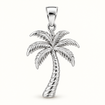 Mini Palm Tree Sterling Silver Pendant — AI-generated silver design rendering