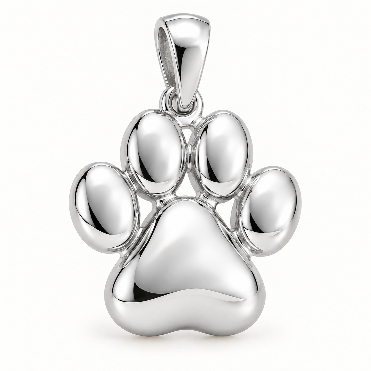 Mini Paw Print Sterling Silver Pendant — AI-generated silver design rendering