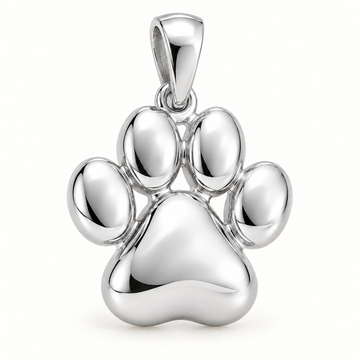 Mini Paw Print Sterling Silver Pendant — AI-generated silver design rendering