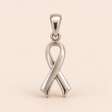 Mini Ribbon sterling-silver pendant design reference; AI-generated white-gold render reused for the silver counterpart