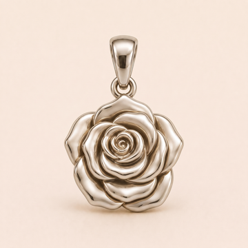 Mini Rose Flower pendant — reused white-gold design rendering for the silver counterpart.