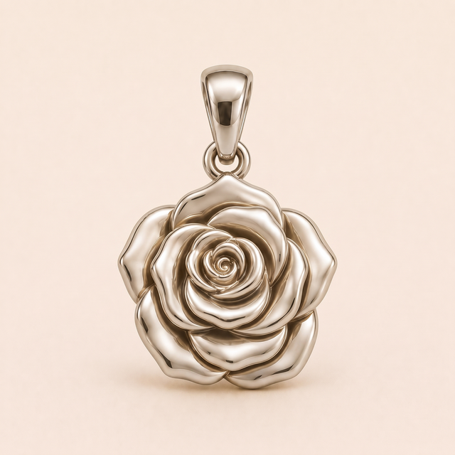 Mini Rose Flower pendant — reused white-gold design rendering for the silver counterpart.